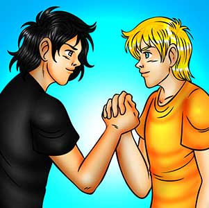 Jason and Daniel bro handshake